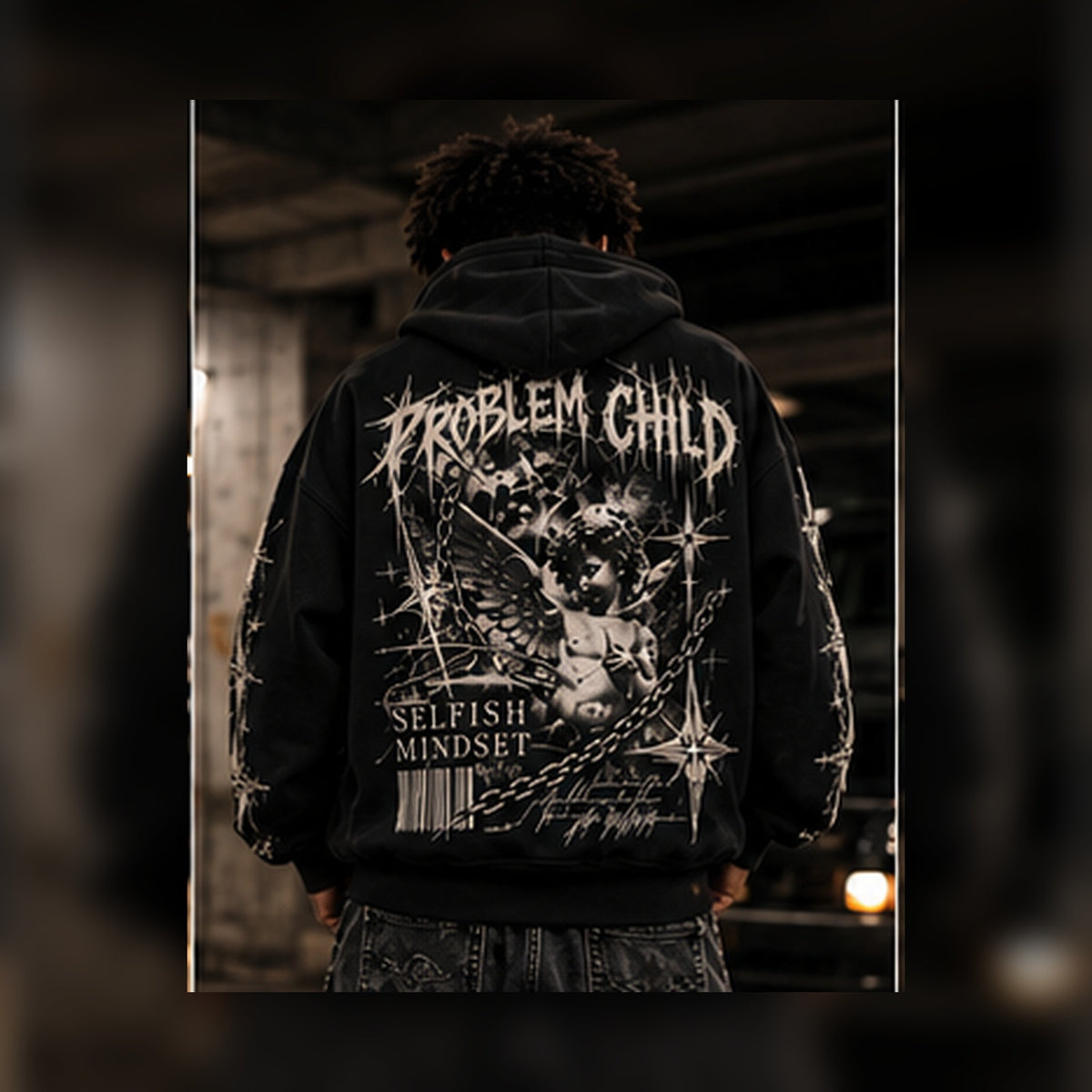 SFMS Problem Child Hoodie on-body back view