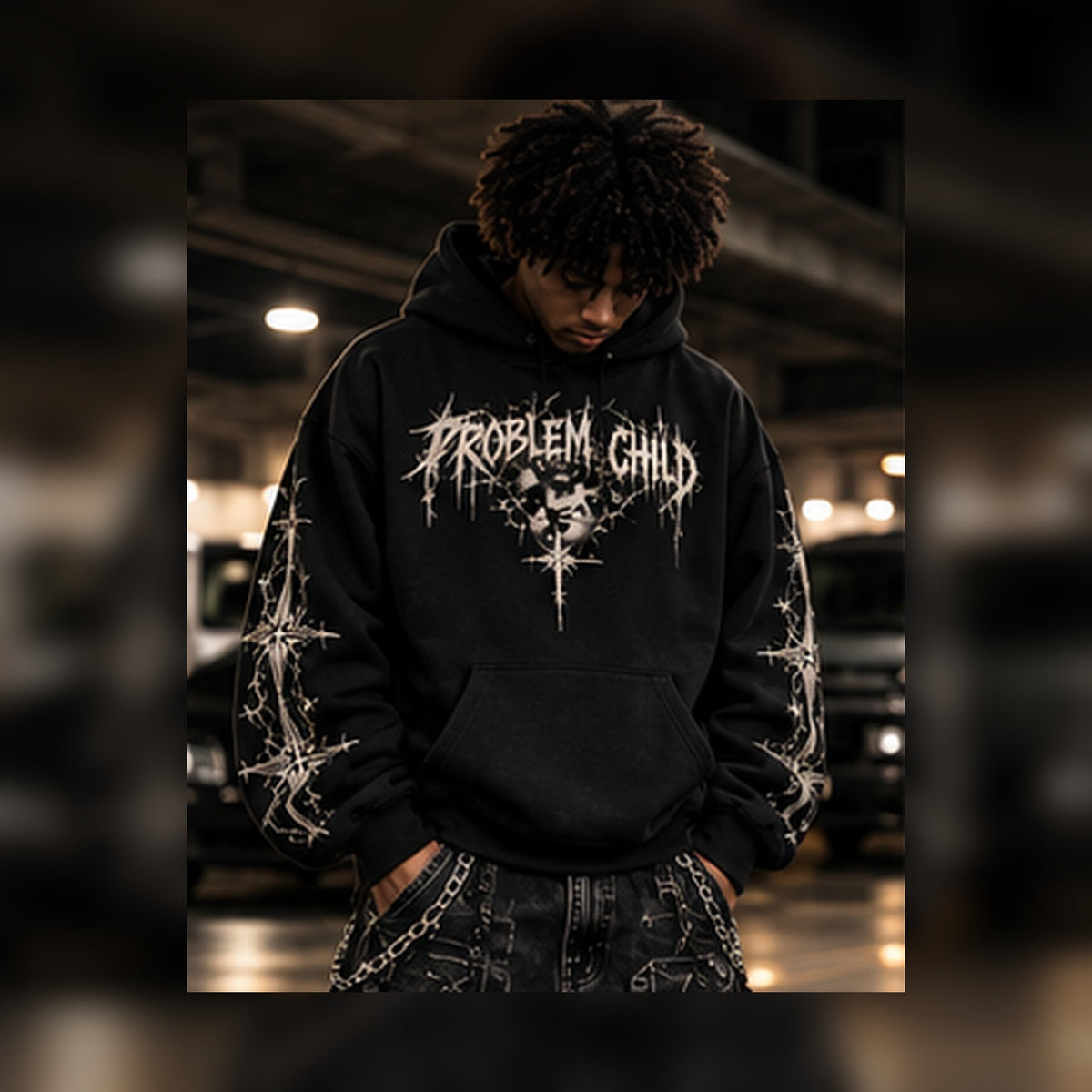 SFMS Problem Child Hoodie on-body front view