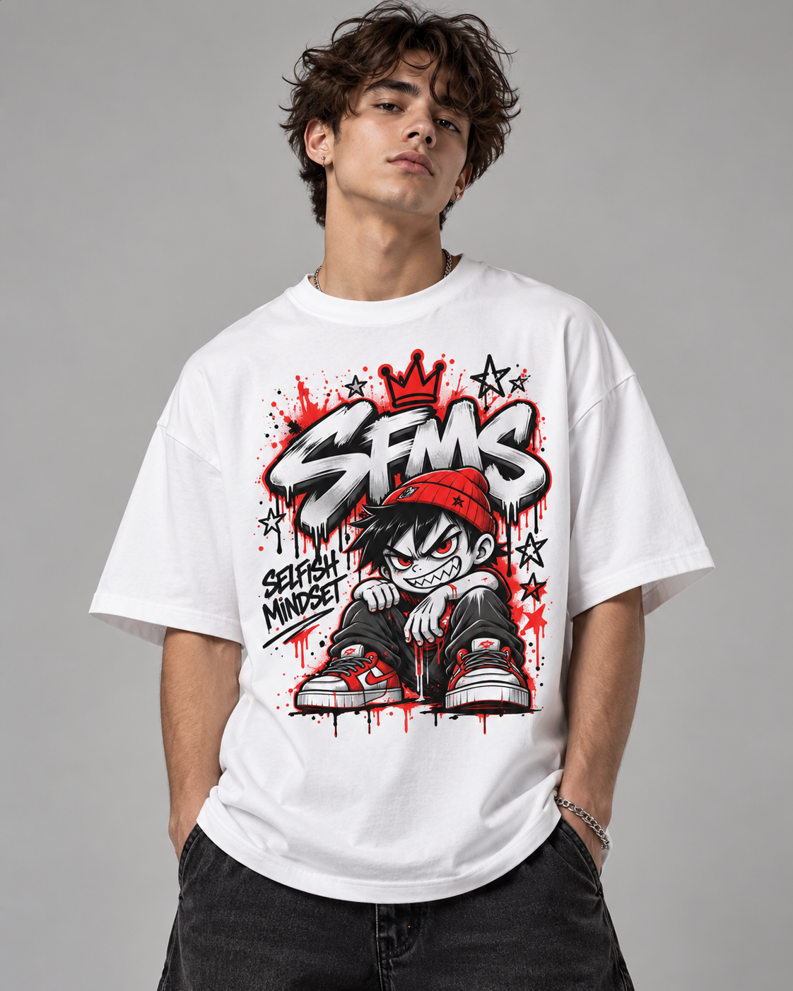 SFMS Problem Child Tee worn in a clean studio streetwear portrait